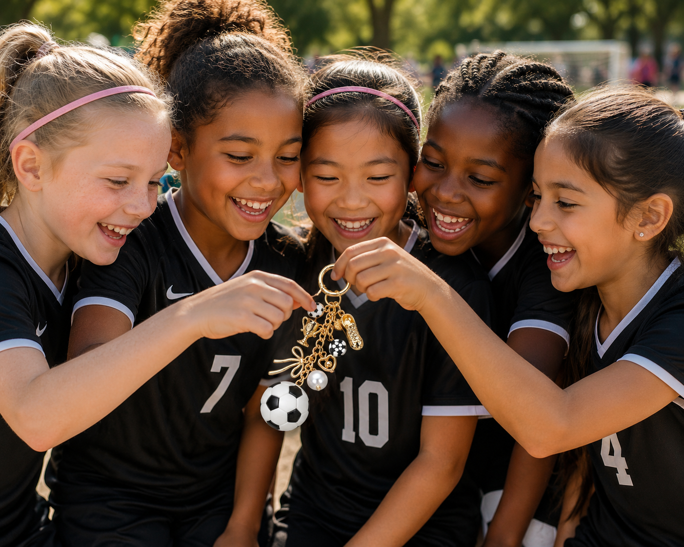 Soccer Theme Pearl Bow Charm Embellished Keychain Bag Charm